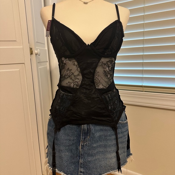Adore Me Other - NWT Adore me Black Lace Bustier Camisole with Garter Straps